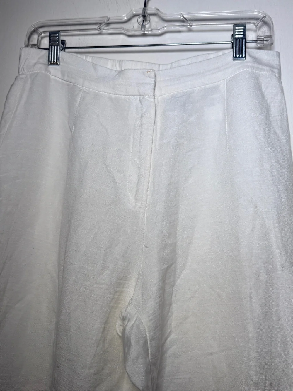 H&M Womens Sz 8 White Wide-Leg Linen Blend Pants Summer Classic